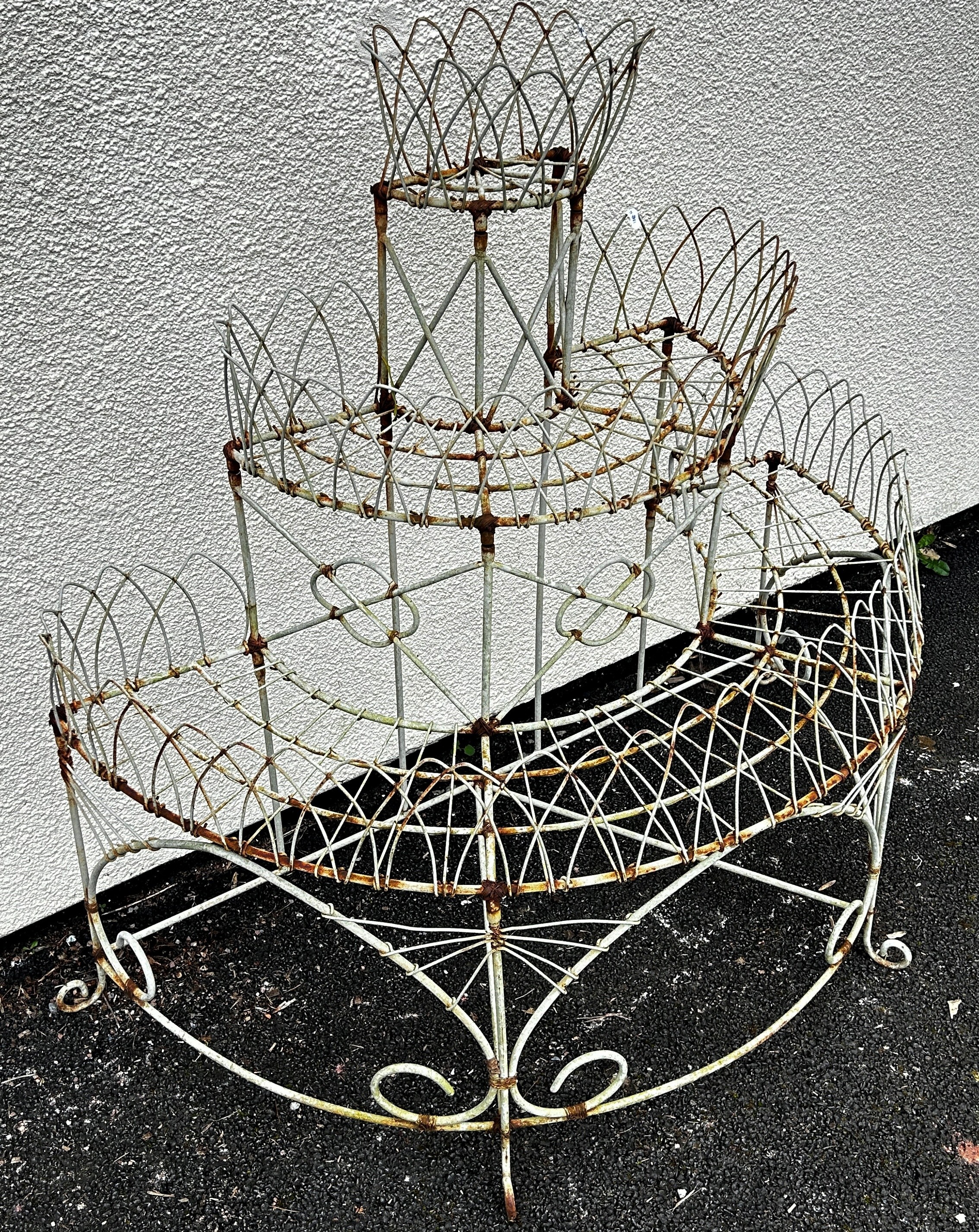 A weathered Victorian style wire work freestanding three tier conservatory/garden planter with - Image 2 of 3