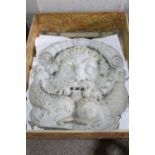 A large and impressive continental carved marble fountain head, detailing a mask of Poseidon above