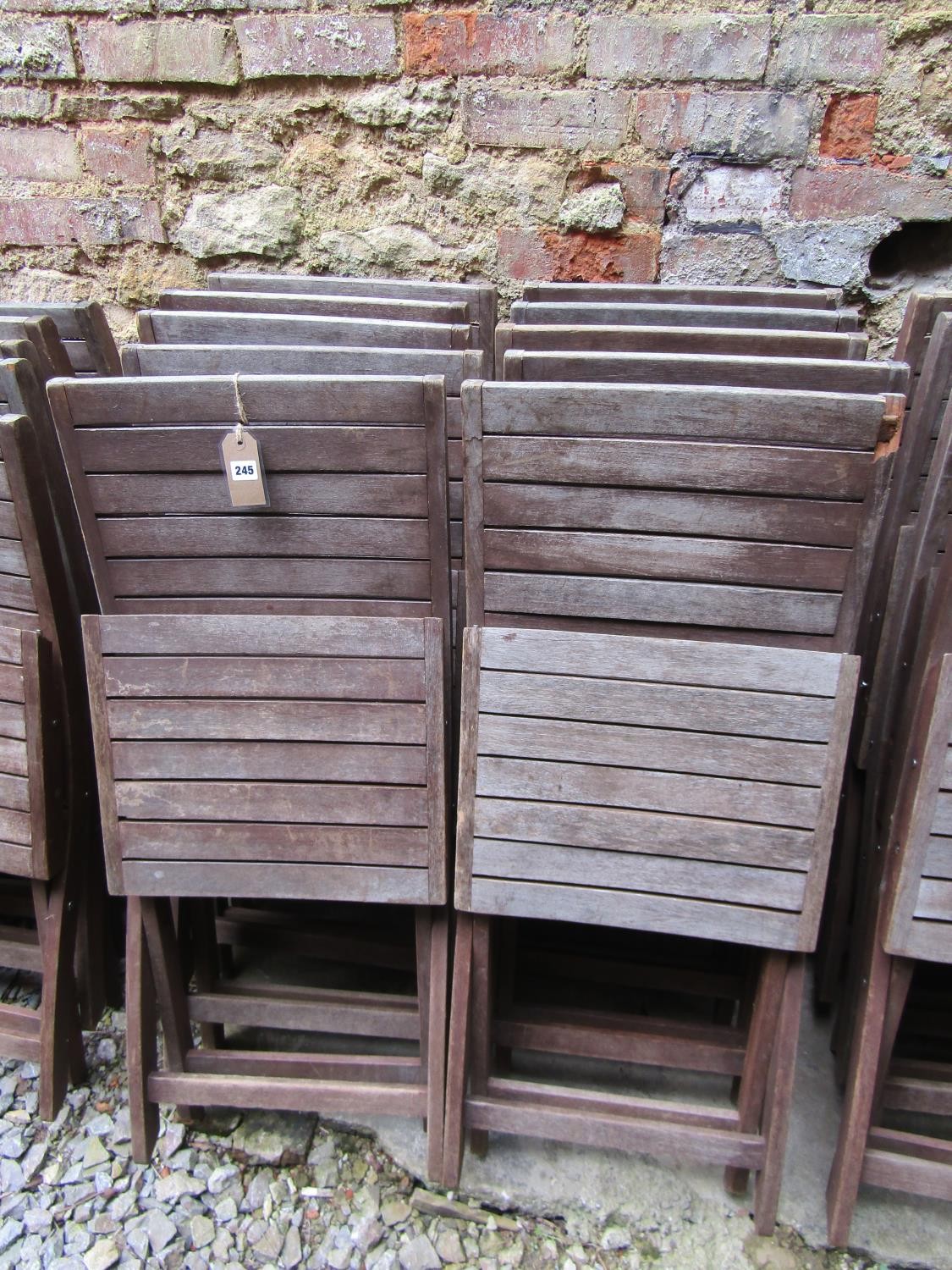 10 Cuba collection stained and weathered teak folding garden chairs with slatted seats and backs ( - Image 3 of 4