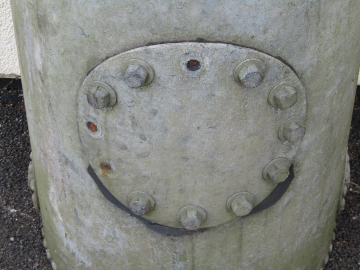 A vintage heavy gauge galvanised steel boiler of cylindrical form with pop riveted seams approx 50 - Image 3 of 4