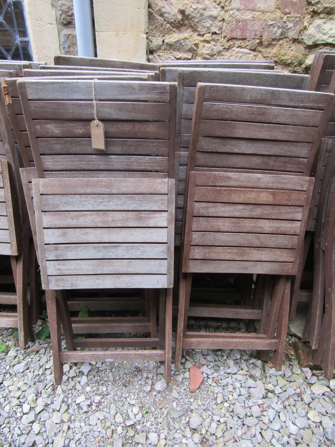 10 Cuba collection stained and weathered teak folding garden chairs with slatted seats and backs ( - Image 3 of 3