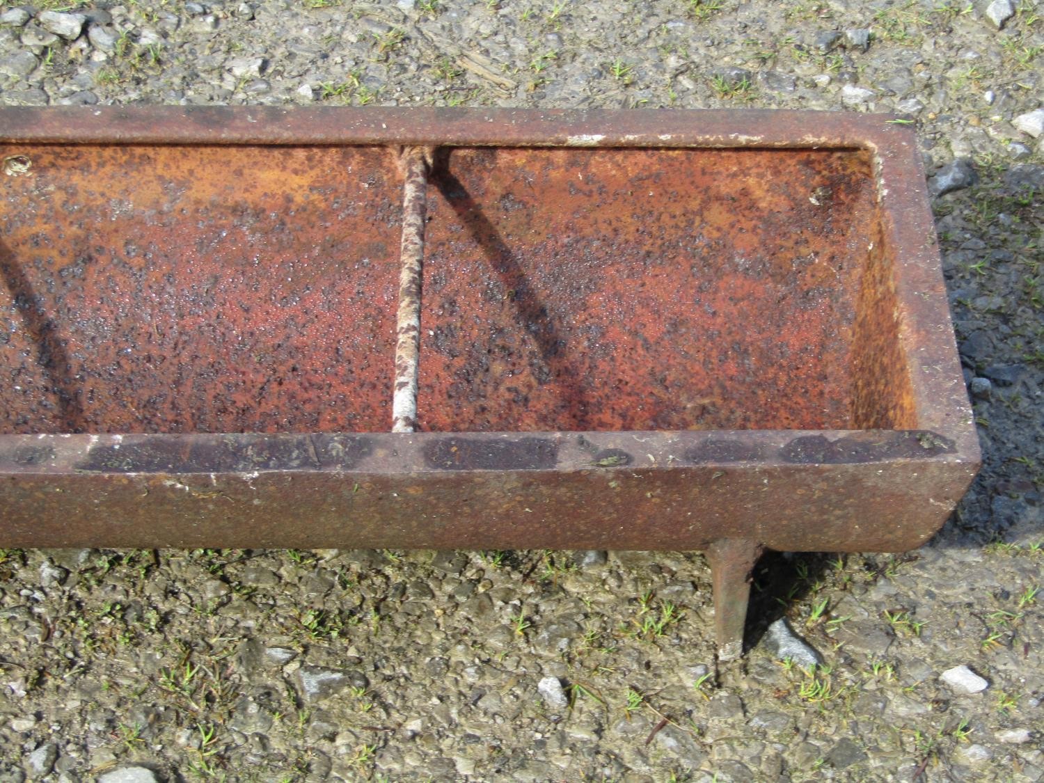 An old cast iron rectangular pig trough with five simple rung divisions, 181cm long x 32cm wide x - Image 3 of 3