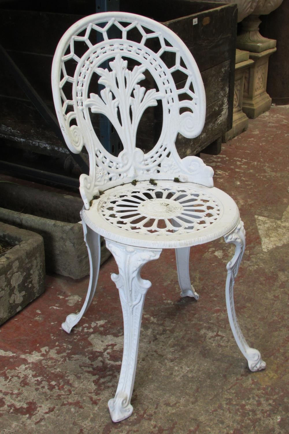 A painted cast alloy terrace table with decorative circular pierced top together with a set of 4 - Image 3 of 3