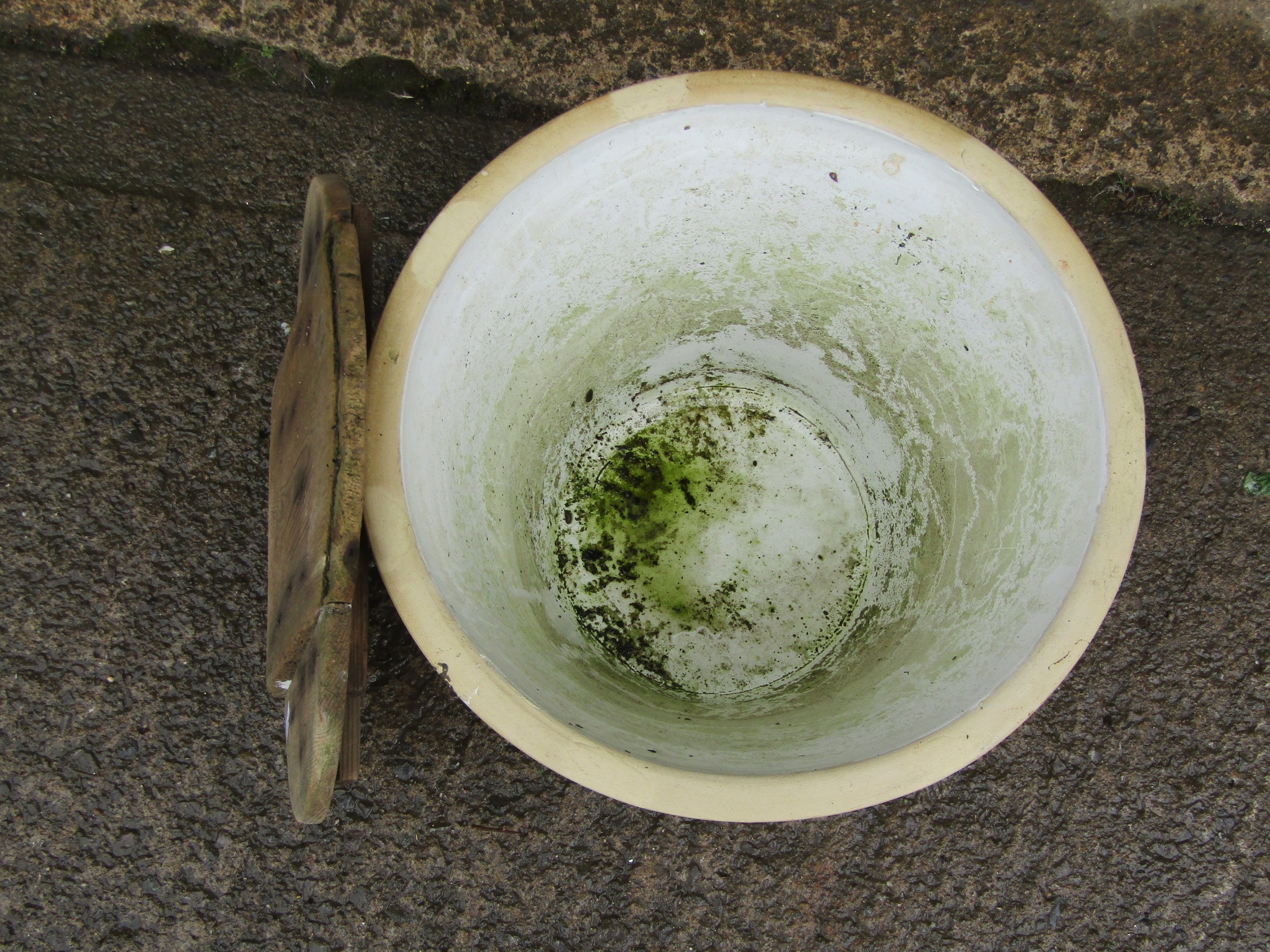 A matt glazed earthenware dairy pan/crock of circular tapered form with wooden cover, 32 cm high x - Image 2 of 2