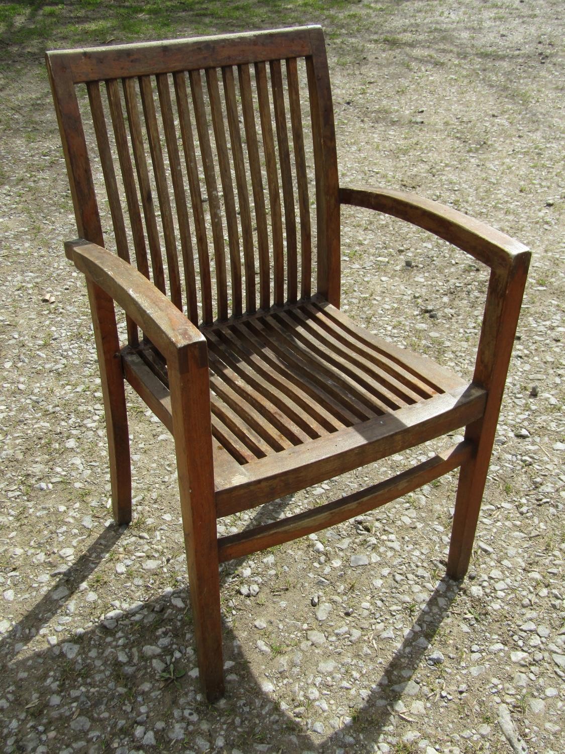A set of six Nauteak good quality weathered stained teak garden open arm chairs with slender slatted - Image 4 of 4