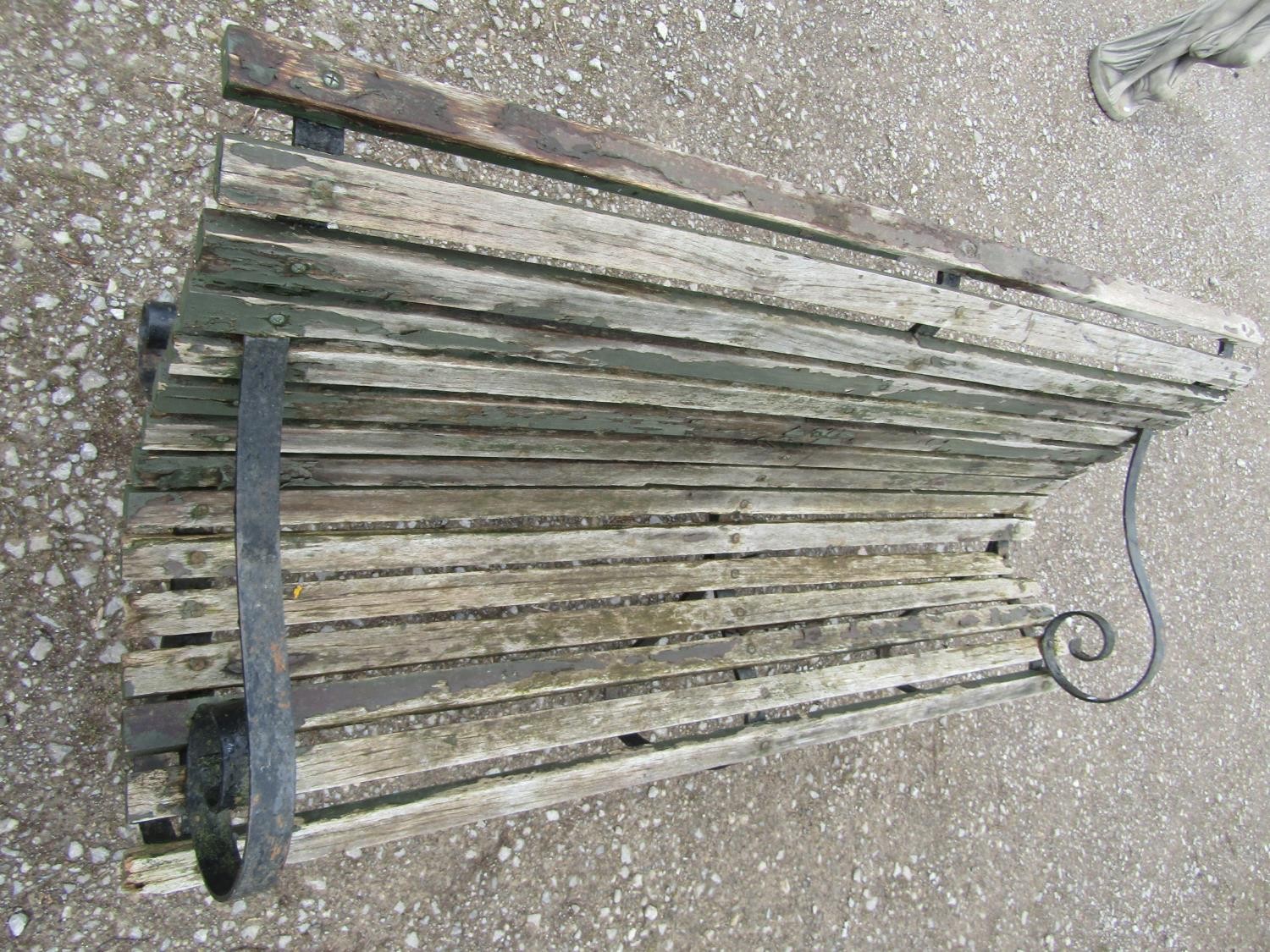 A heavy gauge park/garden bench with weathered teak slatted seat raised on heavy gauge sprung - Image 5 of 6