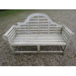 A weathered teakwood Lutyens style three seat garden bench, 167cm wide