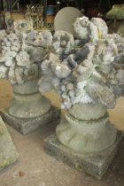 A good large pair of weathered antique natural stone driveway / entrance finials in the form of