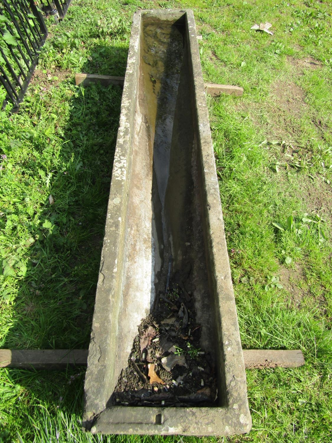 A good weathered rectangular natural stone trough with tapered interior 242 cm long x 40 cm wide x - Image 2 of 4