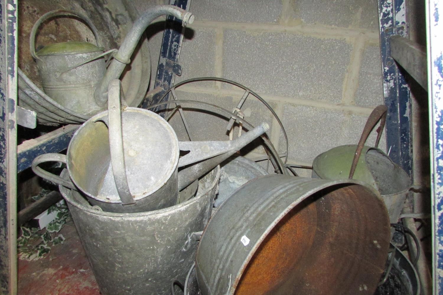 A quantity of vintage galvanised ware to include a selection of watering cans of varying size, - Image 2 of 2