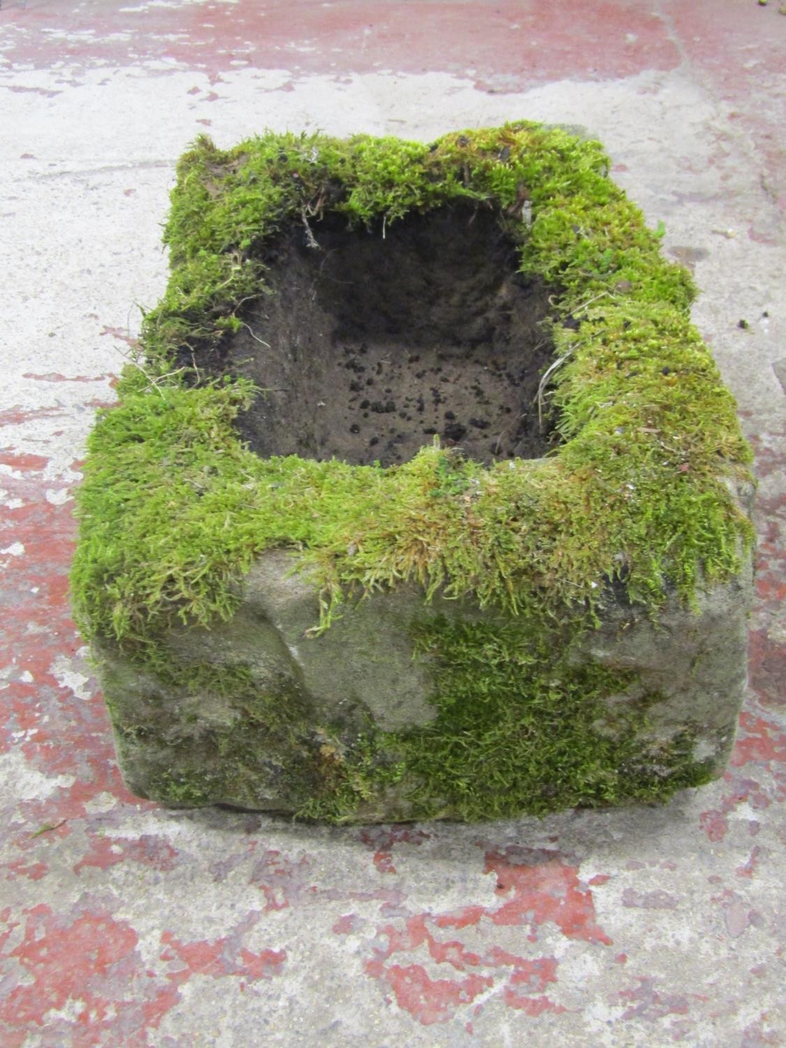 A small shallow but thick walled rectangular natural stone trough, 20cm high x 48cm x 30cm - Image 2 of 5