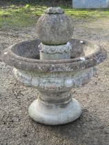 A Henri Studios weathered cast composition stone three sectional garden water feature/fountain,