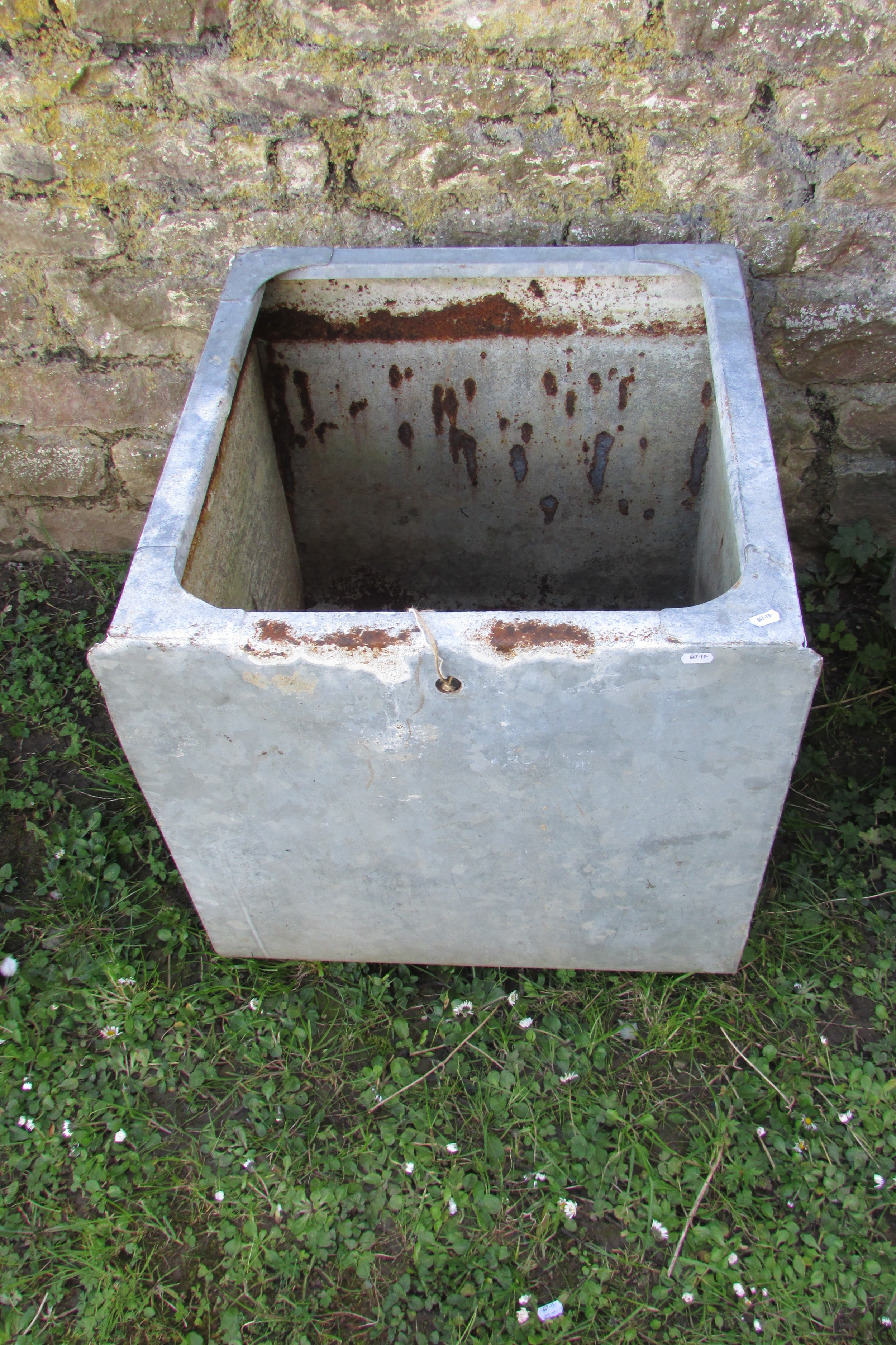 A reclaimed galvanised steel water tank of square cut and slightly rounded form (for use as a - Image 2 of 2
