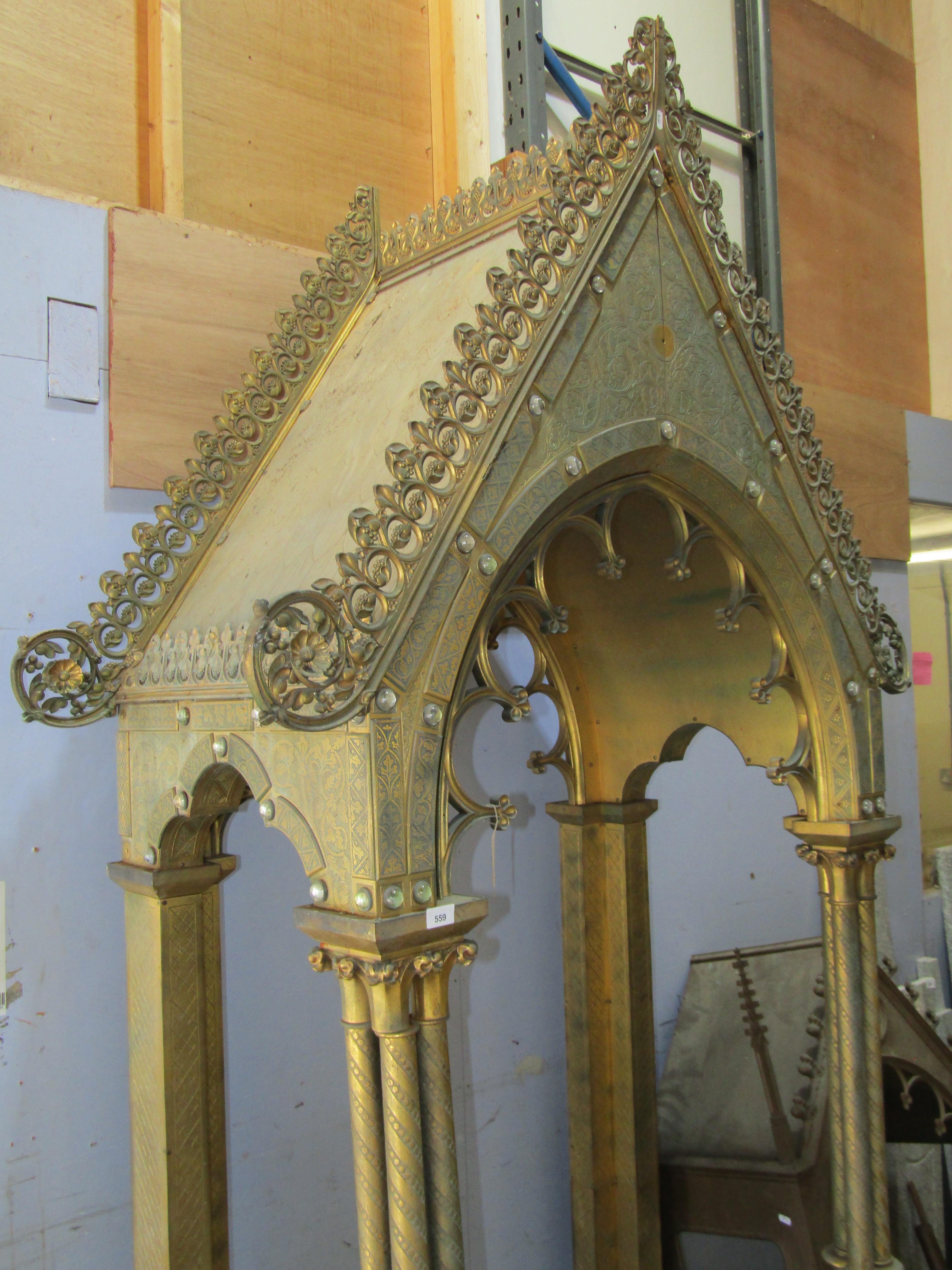 A monumental and impressive 19th century continental gothic brass ecclesiastical tabernacle type - Image 10 of 11