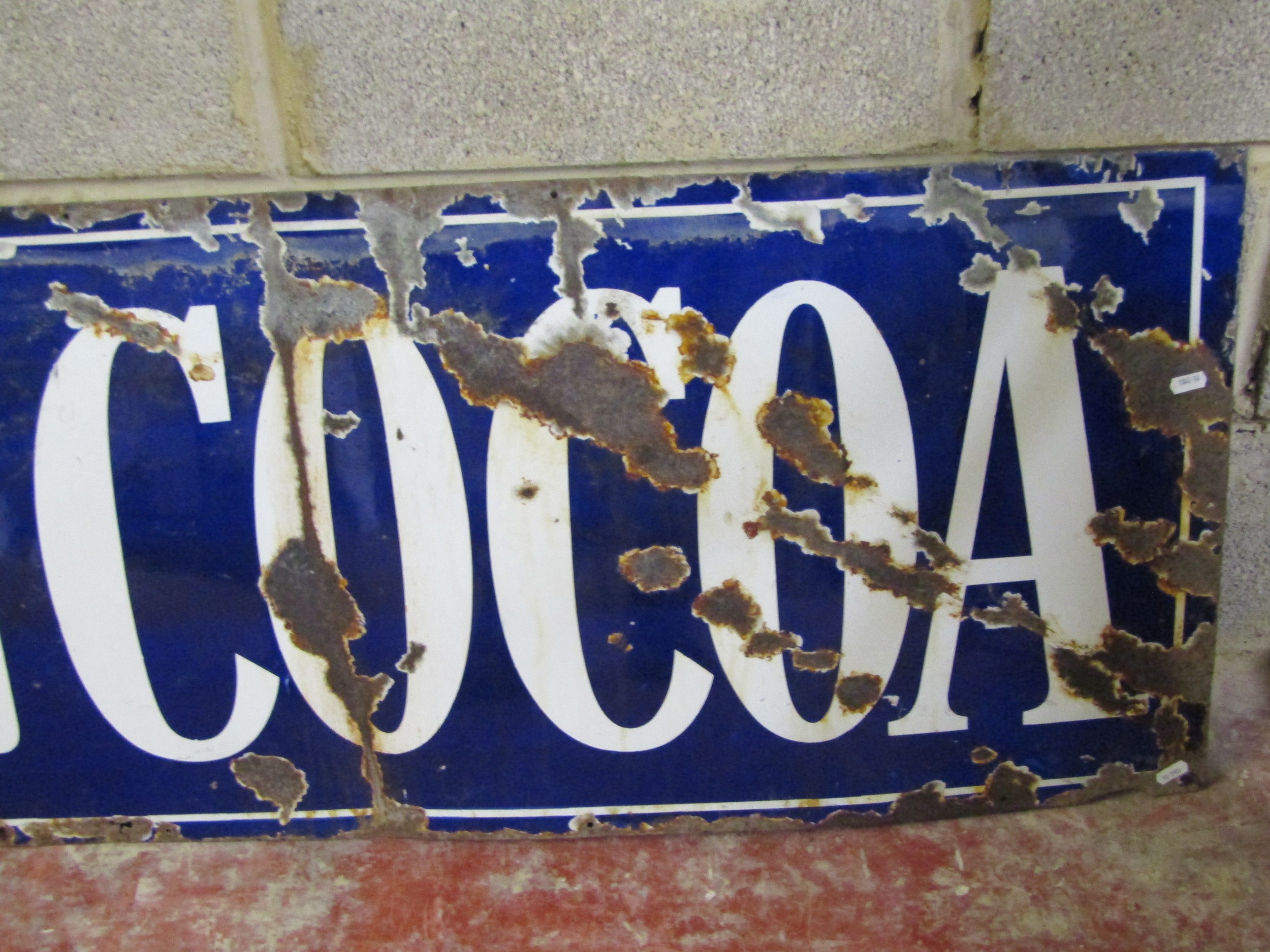 An old rectangular enamel sign advertising Fry's Pure Concentrated Cocoa 51 cm x 230 cm - Image 4 of 6