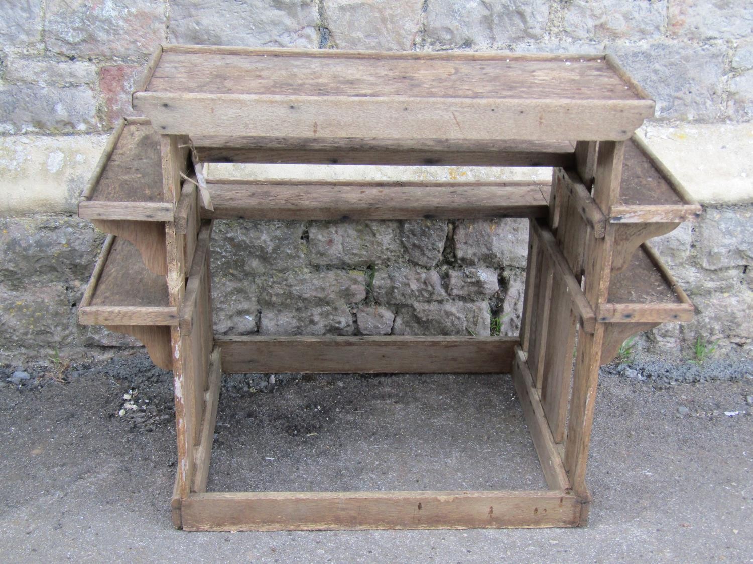 A small weathered oak plant stand on three stepped tiers with slatted framework 70 cm high x 86 cm - Image 4 of 4