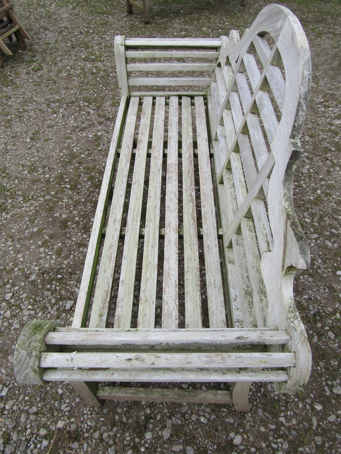 A weathered teakwood Lutyens style three seat garden bench, 167cm wide - Image 2 of 3