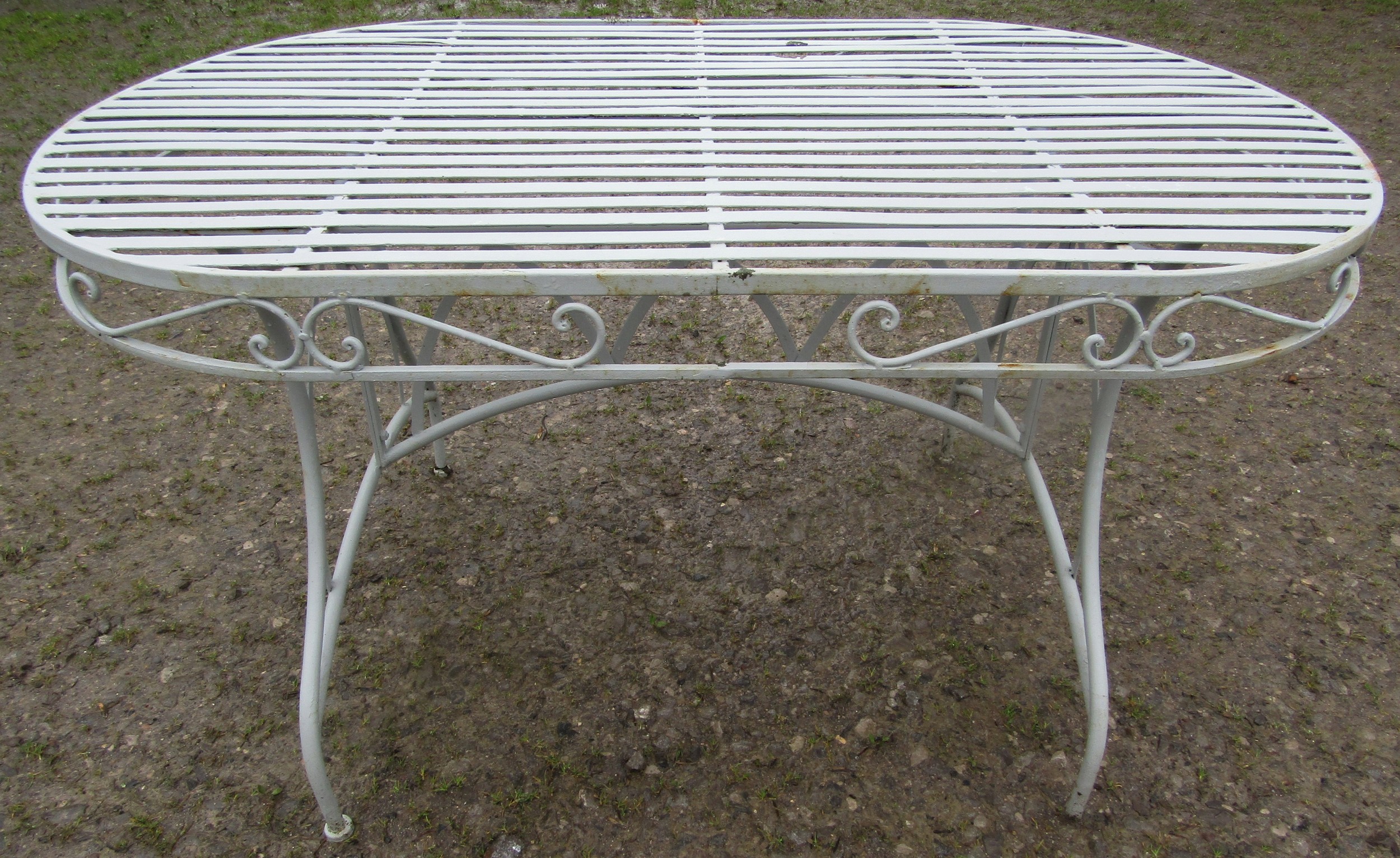 A light blue grey seven piece garden terrace set comprising table of oval form with strap work top - Image 3 of 5