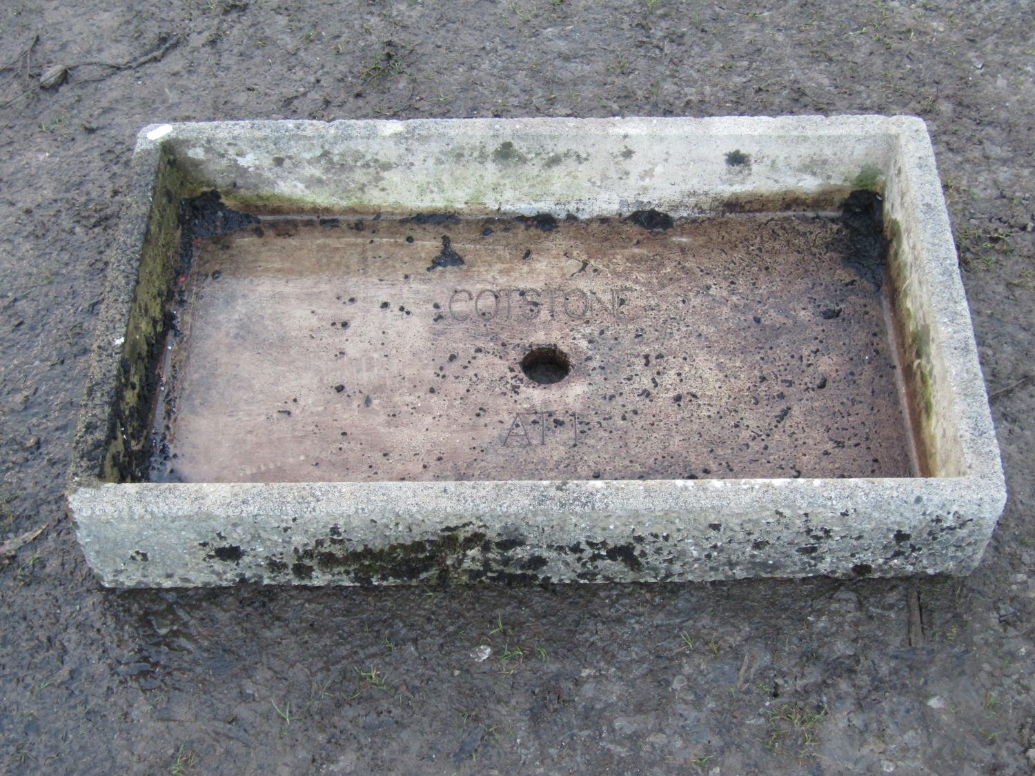 Three stone weathered cast composition garden troughs of varying size and design, the shallow - Image 4 of 8