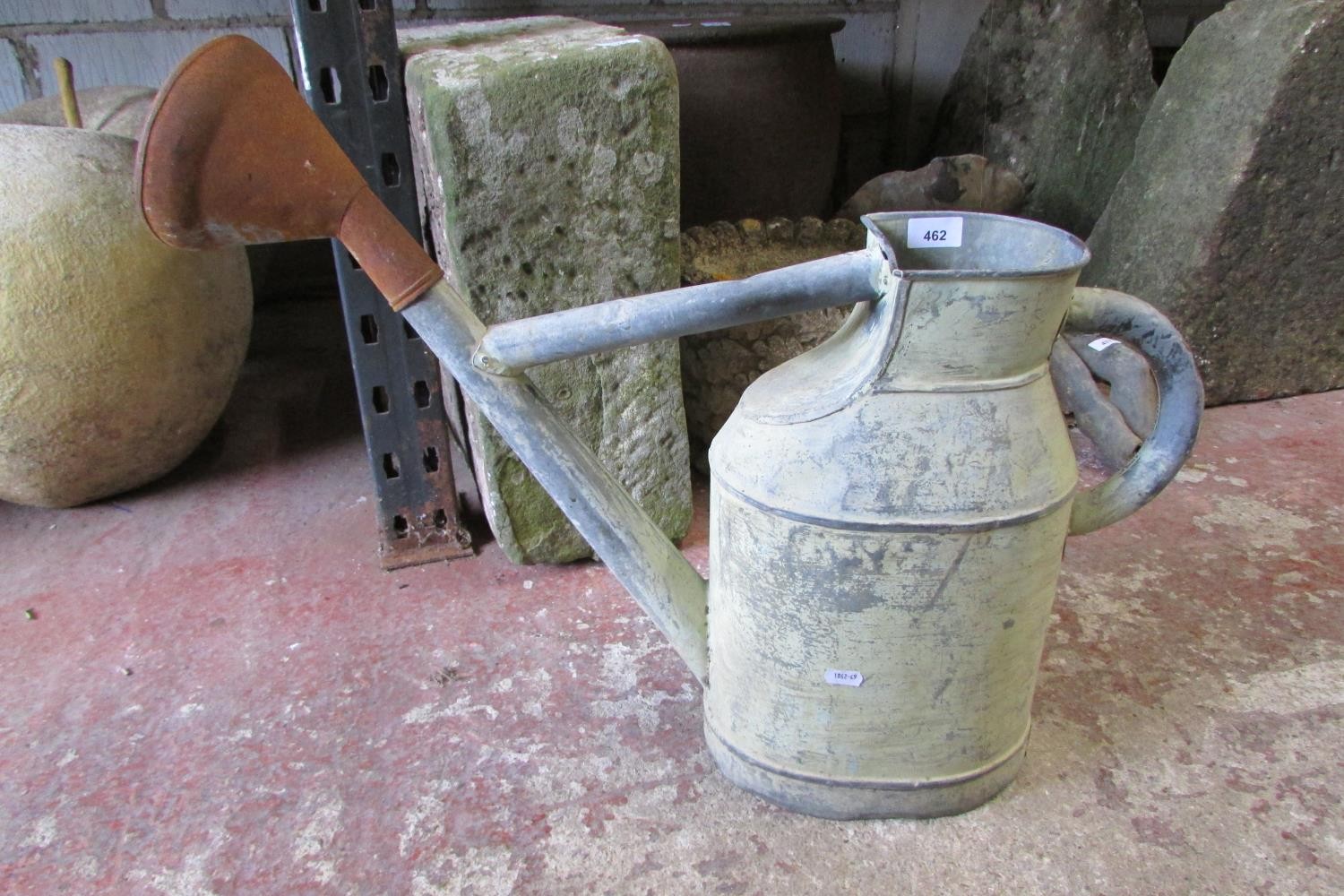 Five vintage galvanised watering cans of varying design and capacity together with a bucket and a - Image 2 of 2