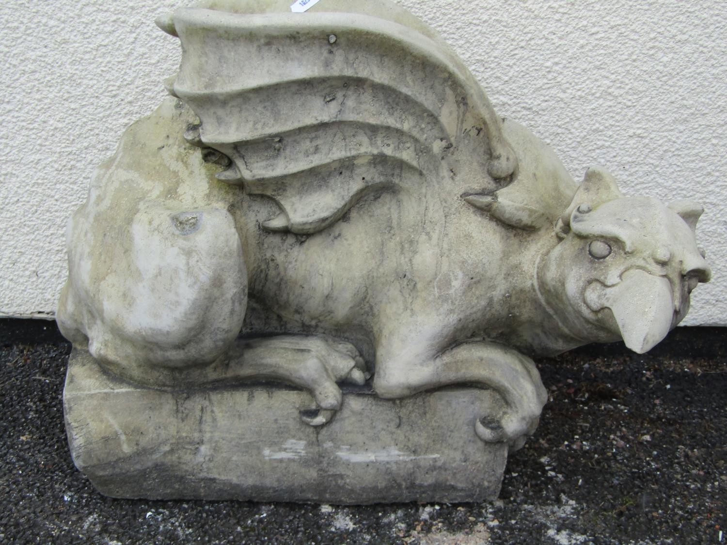 A pair of good quality cast composition stone pier ornaments in the form of Griffins set on - Image 3 of 5