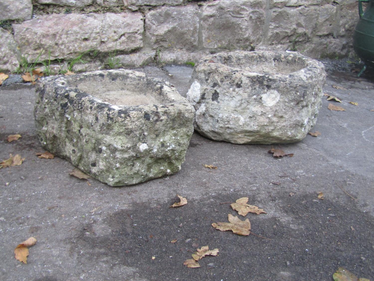 Two small rough hewn natural stone troughs, the largest 40cm wide x 30cm deep x 20cm high, the other - Image 3 of 4