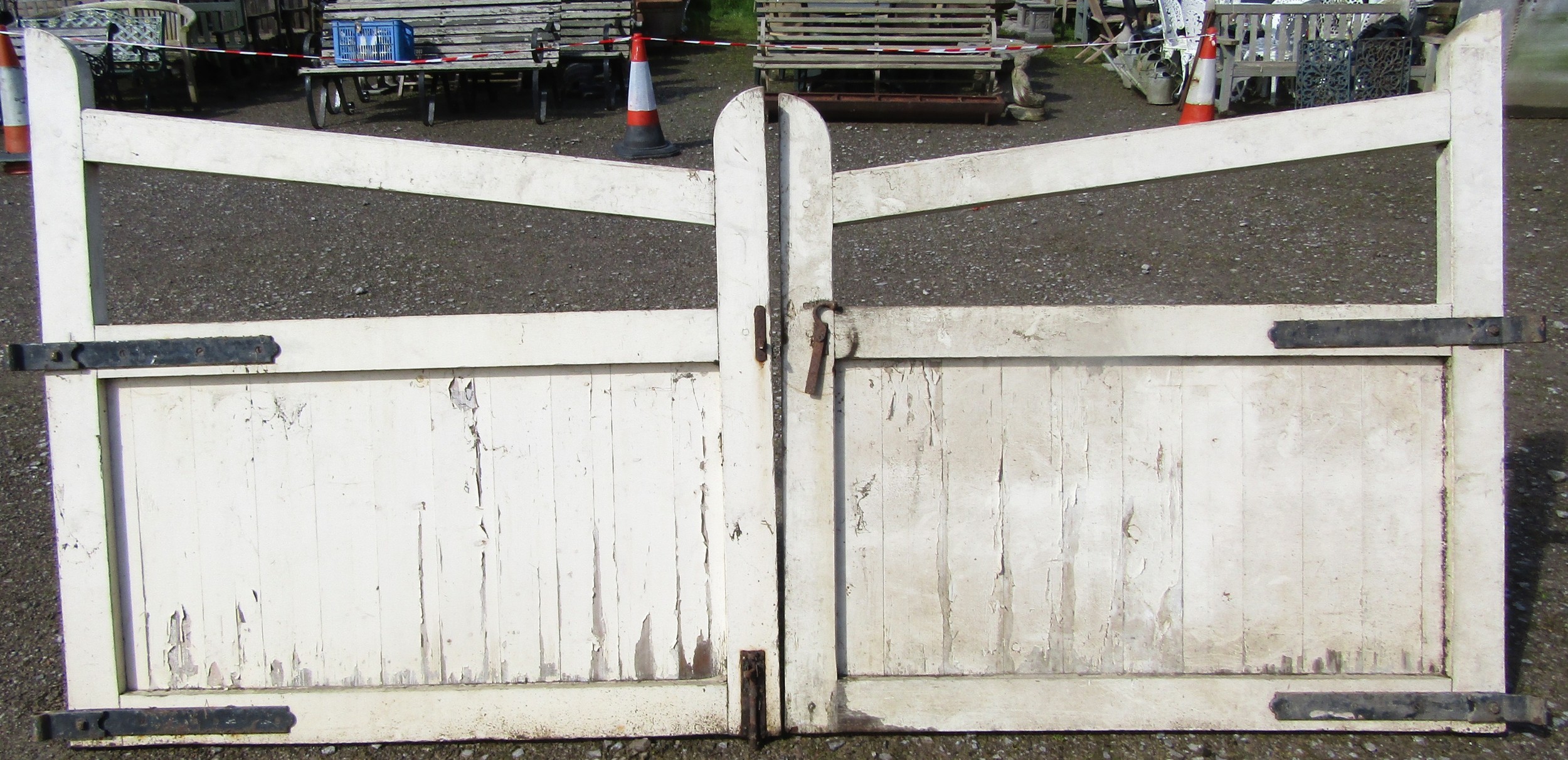 A pair of painted wooden entrance gates with sloping chamfered rails and through jointed - Image 4 of 7