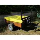 A two wheel car trailer with wooden body and steel framework, the main bed 154 x 123cm, 42cm high