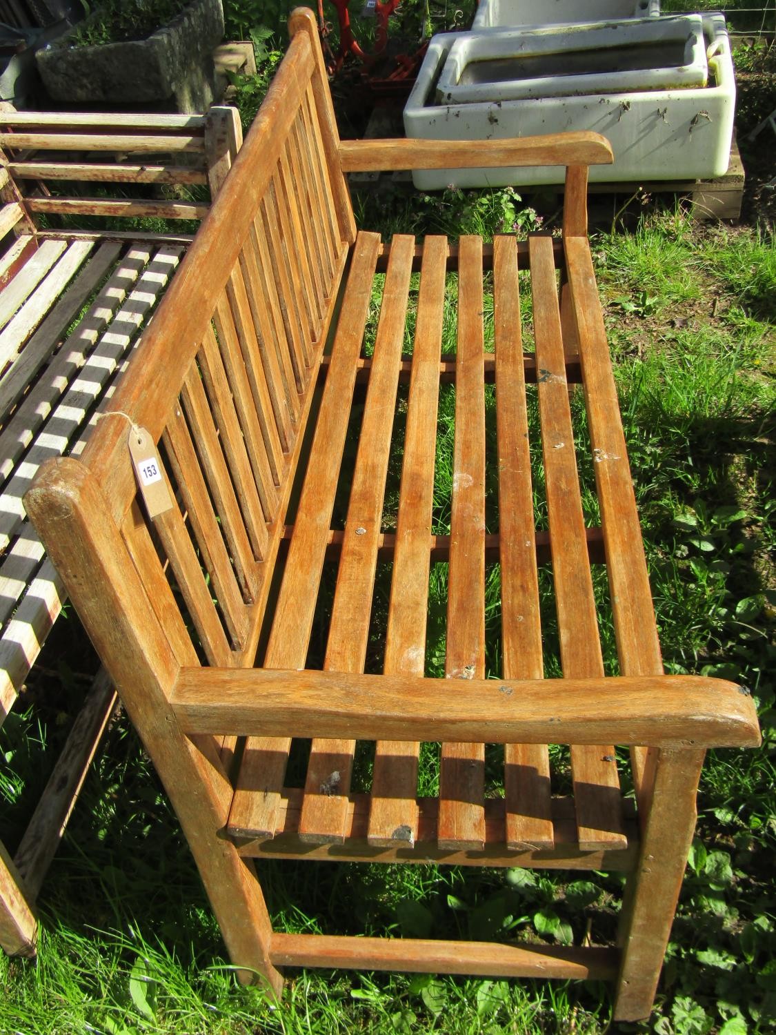 A good quality heavy gauge three seat garden with slatted seat and back, 150 cm long - Image 2 of 3