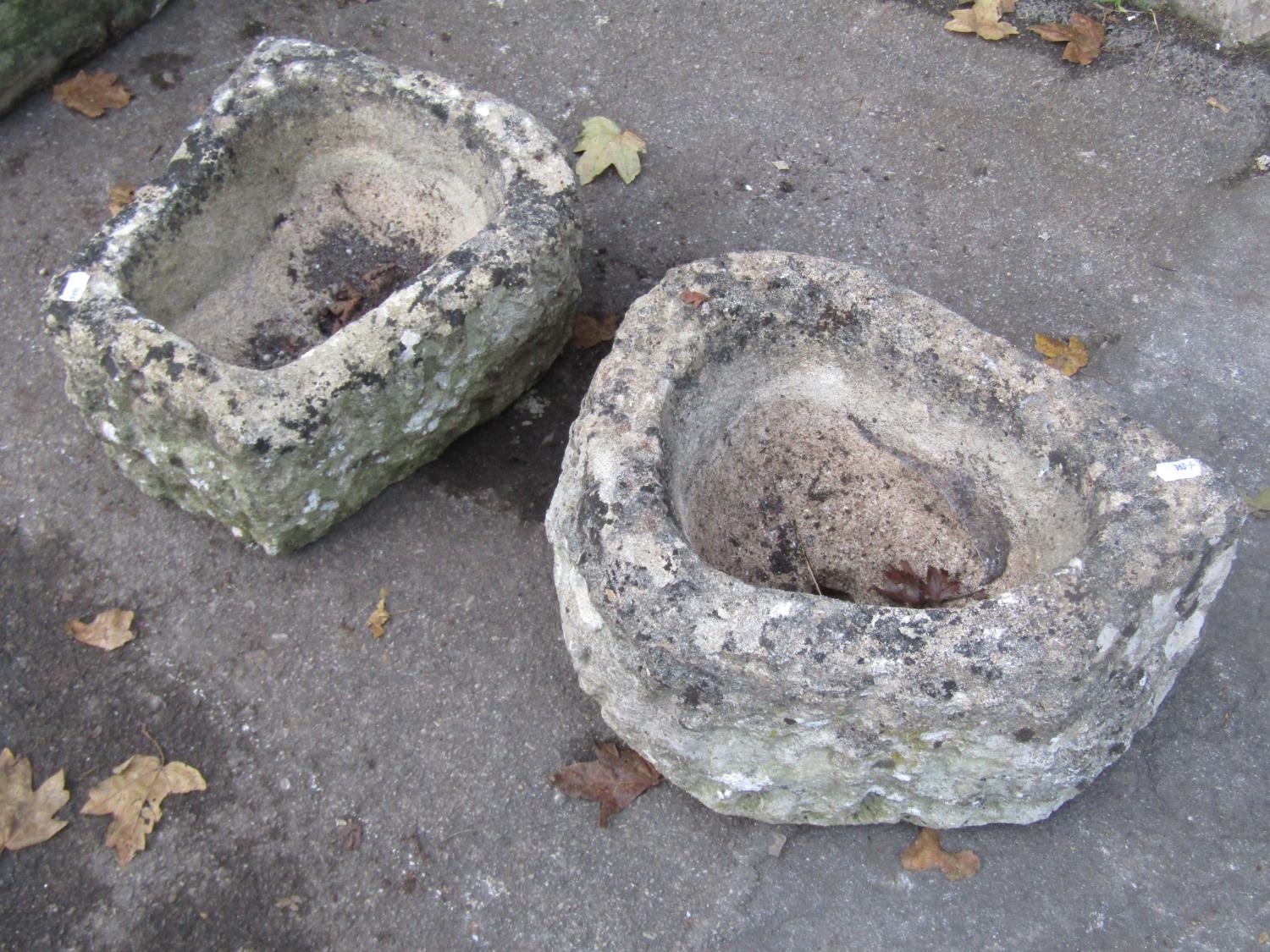 Two small rough hewn natural stone troughs, the largest 40cm wide x 30cm deep x 20cm high, the other - Image 4 of 4