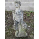 A weathered cast composition stone Pan water feature 72 cm high