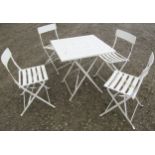 A contemporary cream painted light steel folding terrace table with pierced square top 70 cm