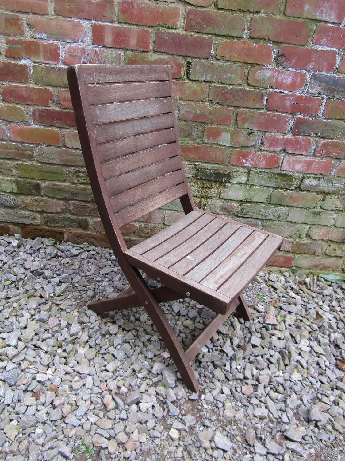 10 Cuba collection stained and weathered teak folding garden chairs with slatted seats and backs ( - Image 2 of 3