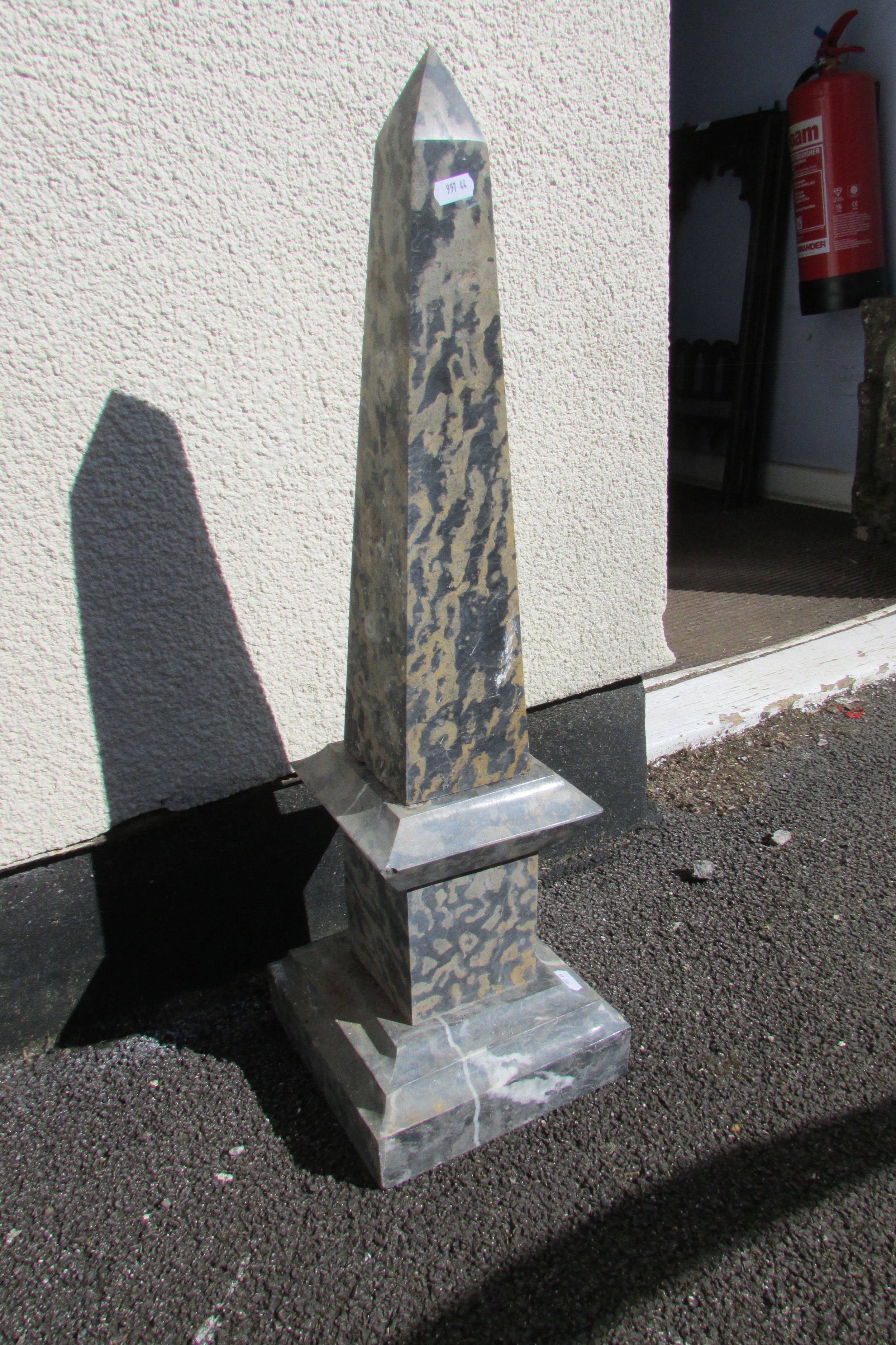 An antique Grand Tour type cut and polished marble obelisk on plinth base, 70cm high, the base - Image 2 of 3