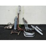 Various motorcycle exhausts and manifolds and silencers