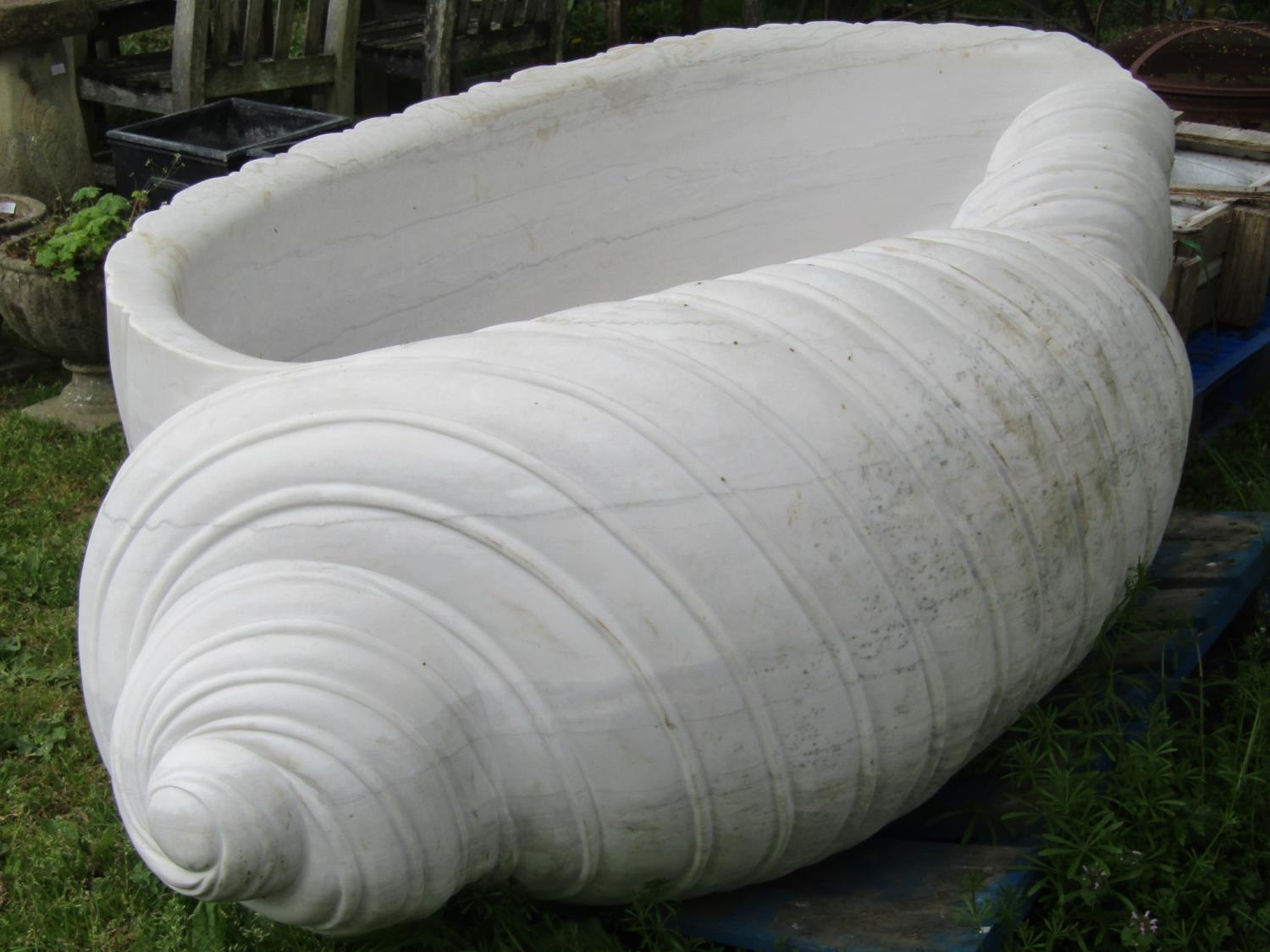 A good quality carved Carrera marble bath in the form of a shell, approx 210cm long x 110cm wide x - Image 8 of 10