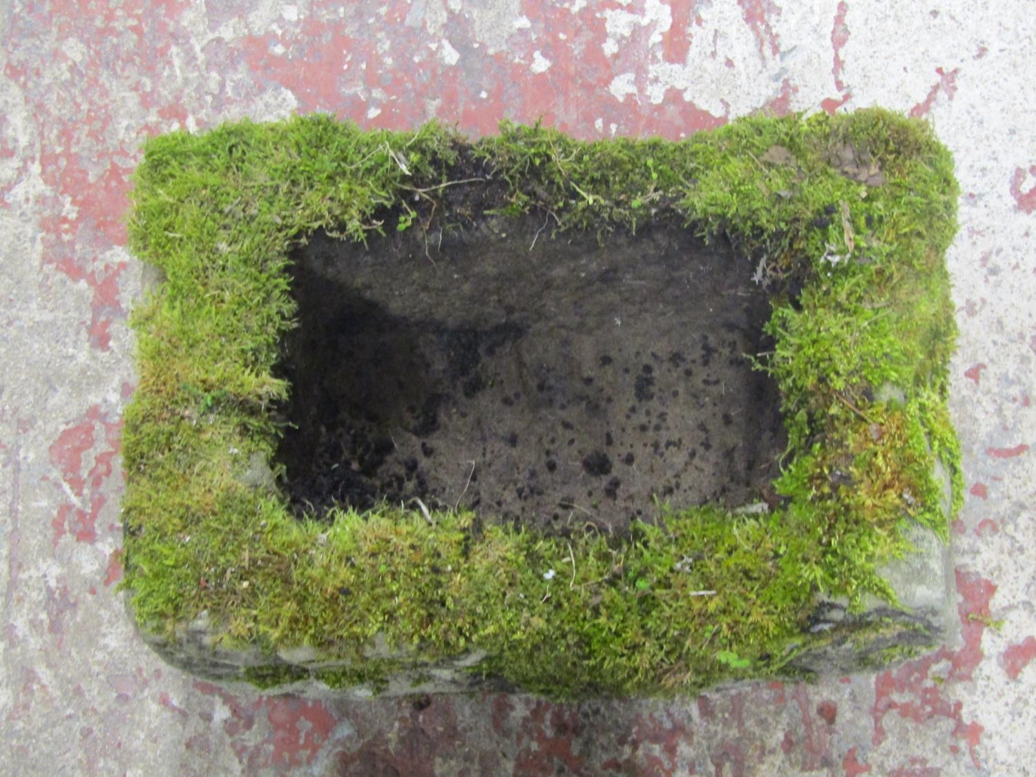 A small shallow but thick walled rectangular natural stone trough, 20cm high x 48cm x 30cm - Image 5 of 5