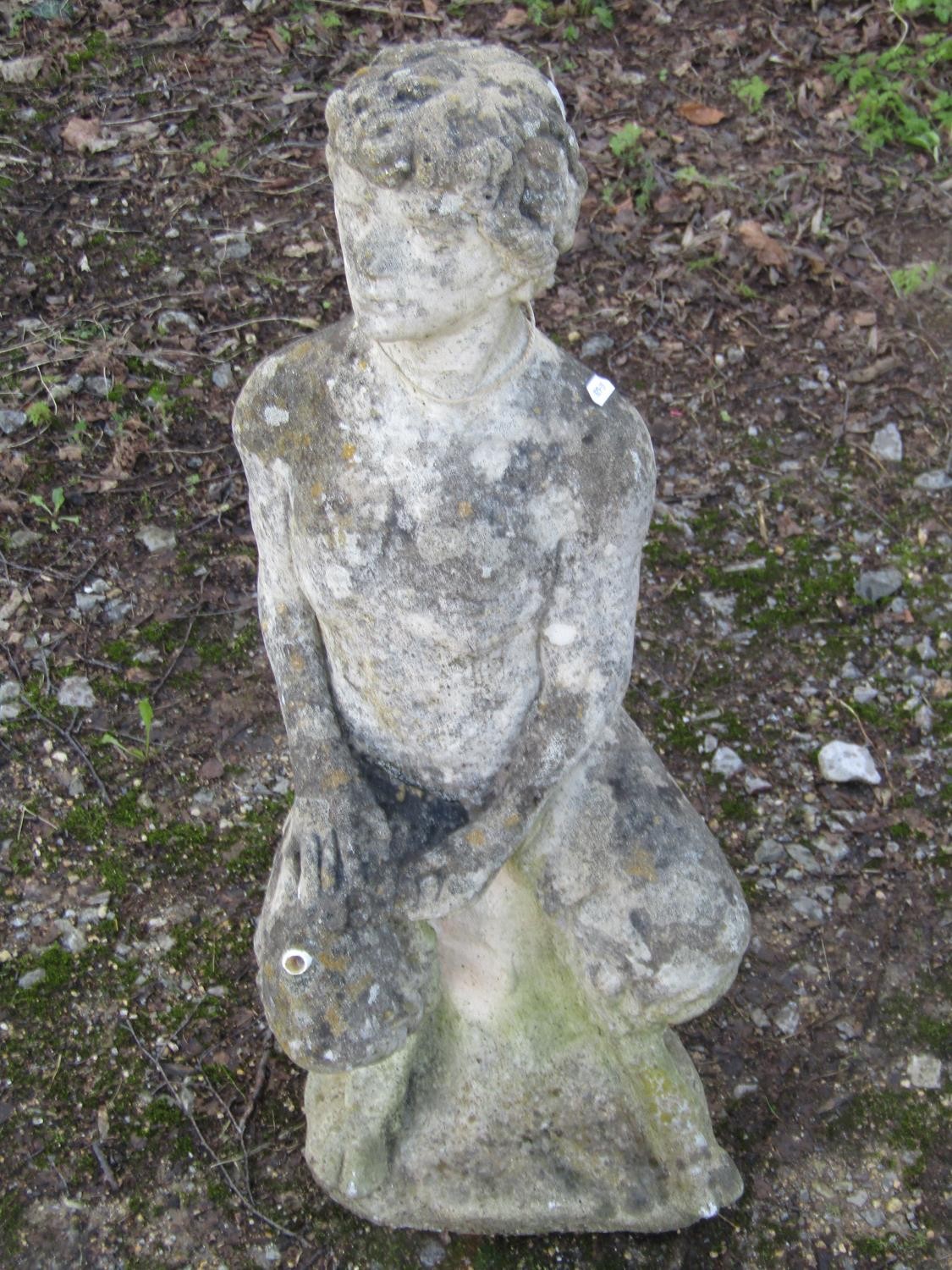 A weathered cast composition stone Pan water feature 72 cm high - Image 3 of 3