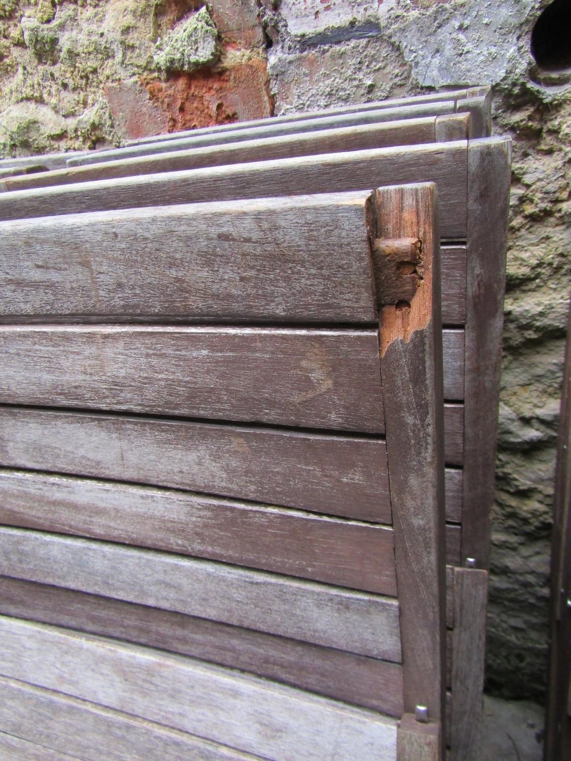 10 Cuba collection stained and weathered teak folding garden chairs with slatted seats and backs ( - Image 4 of 4