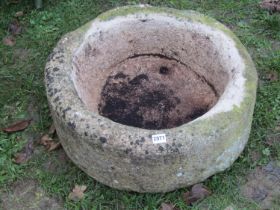 A good weathered cast composition stone trough squat circular form 57cm diameter x 24cm high