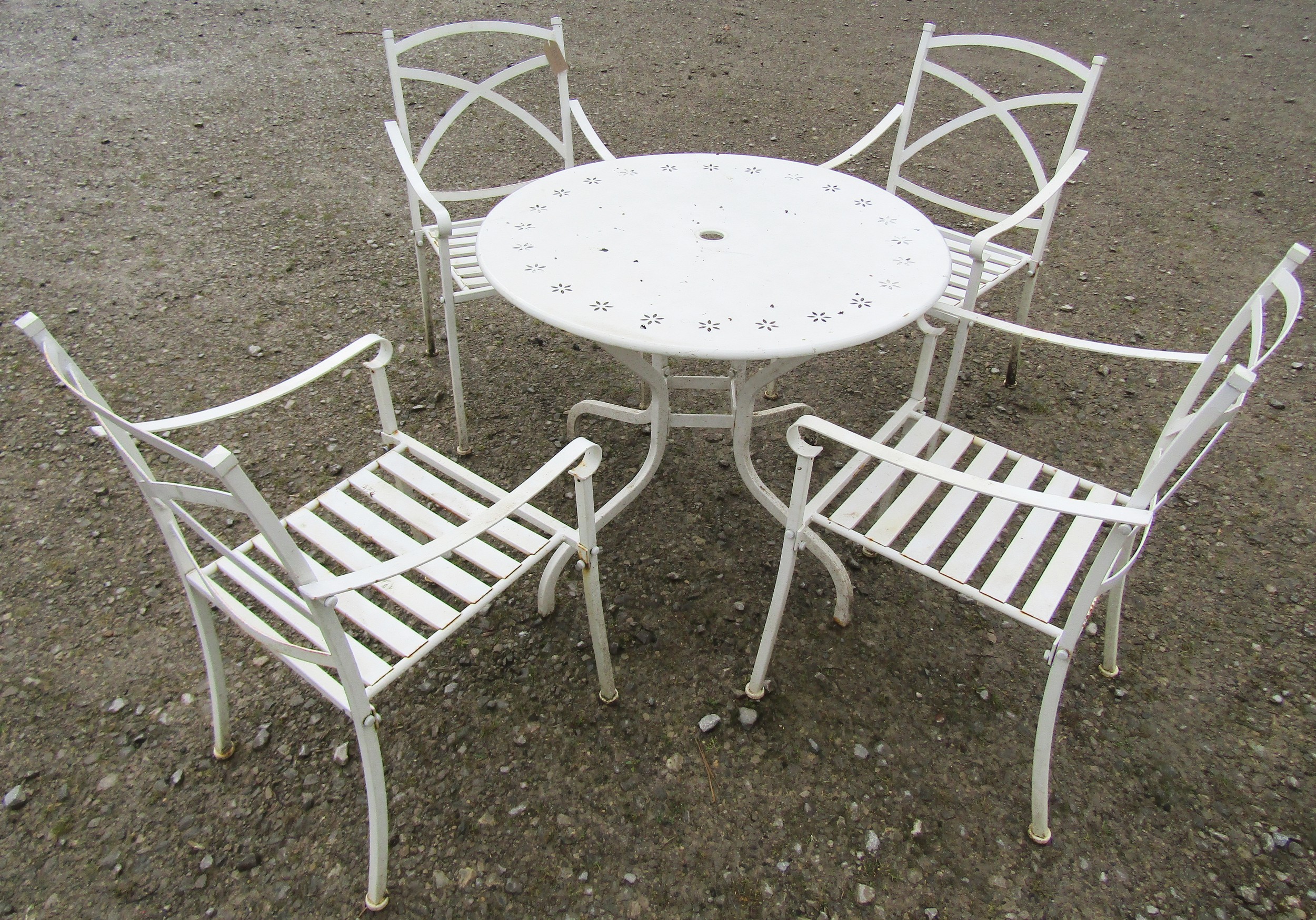 A cream painted cast alloy garden terrace table the circular top with pierced petal detail 90- cm - Image 2 of 5