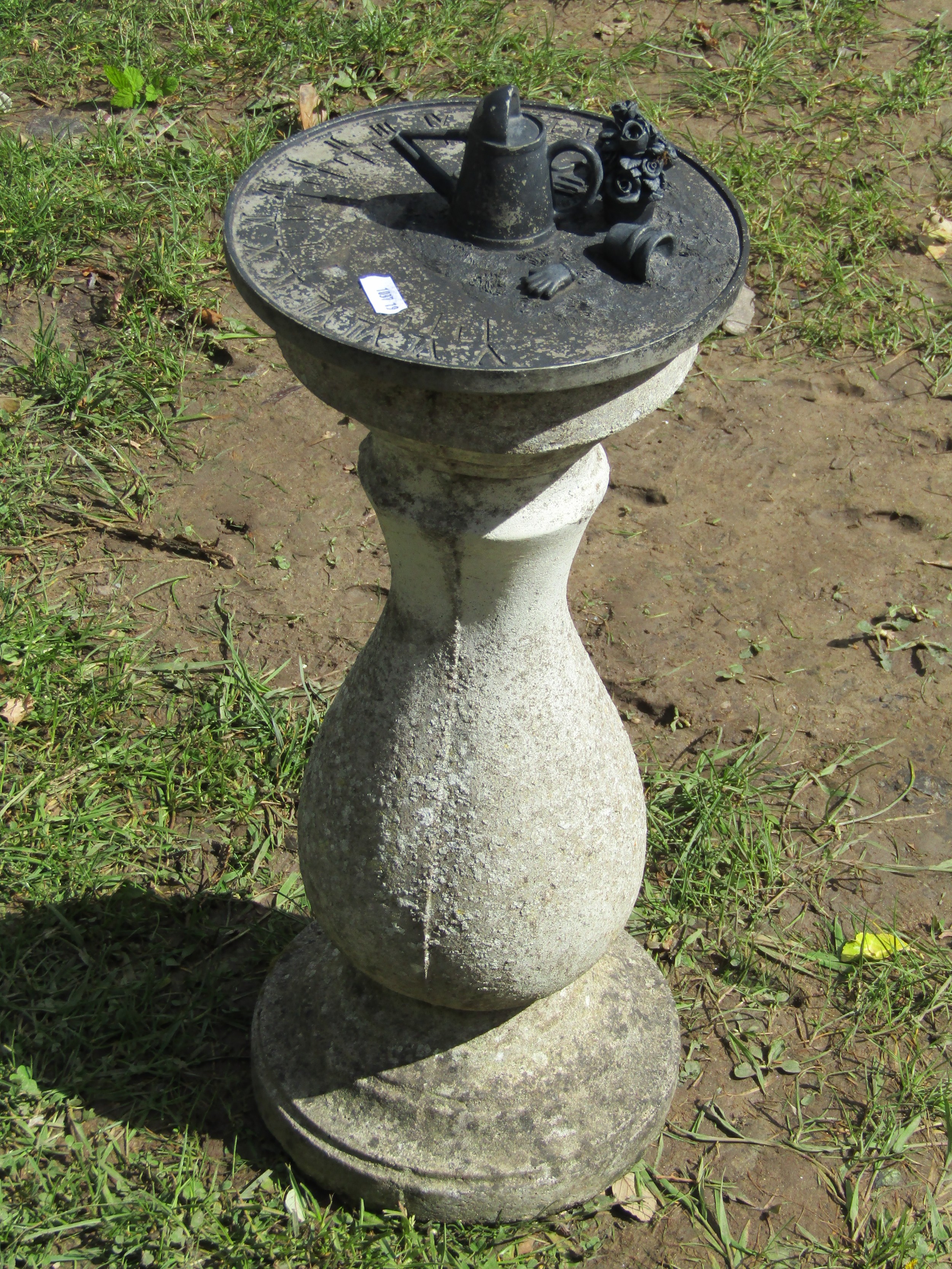 A small weathered cast composition stone garden urn, the circular bowl with flared rim and repeating - Image 4 of 5