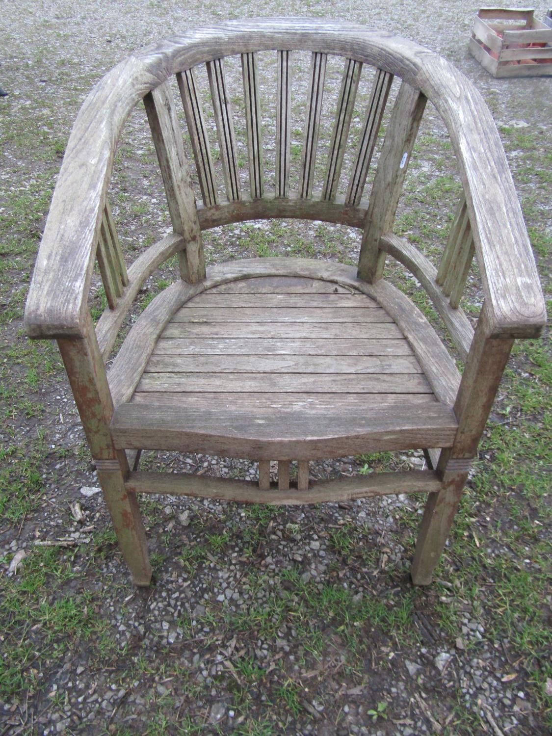 A good quality large weathered (silvered teak) circular garden table with slatted panelled top and - Image 2 of 6