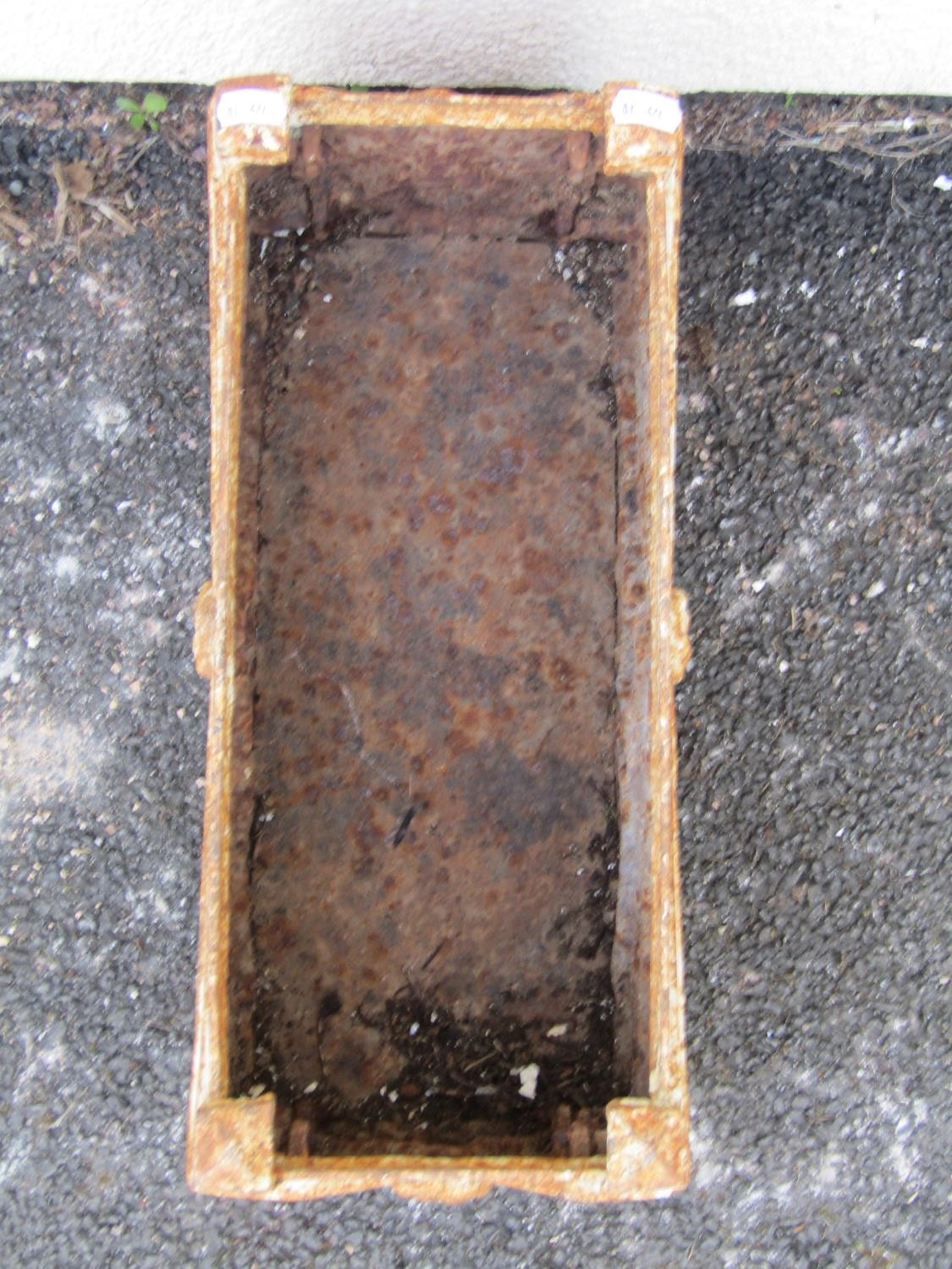 A small decorative rectangular weathered cast iron trough with classical swag detail, 22 cm high x - Image 3 of 3