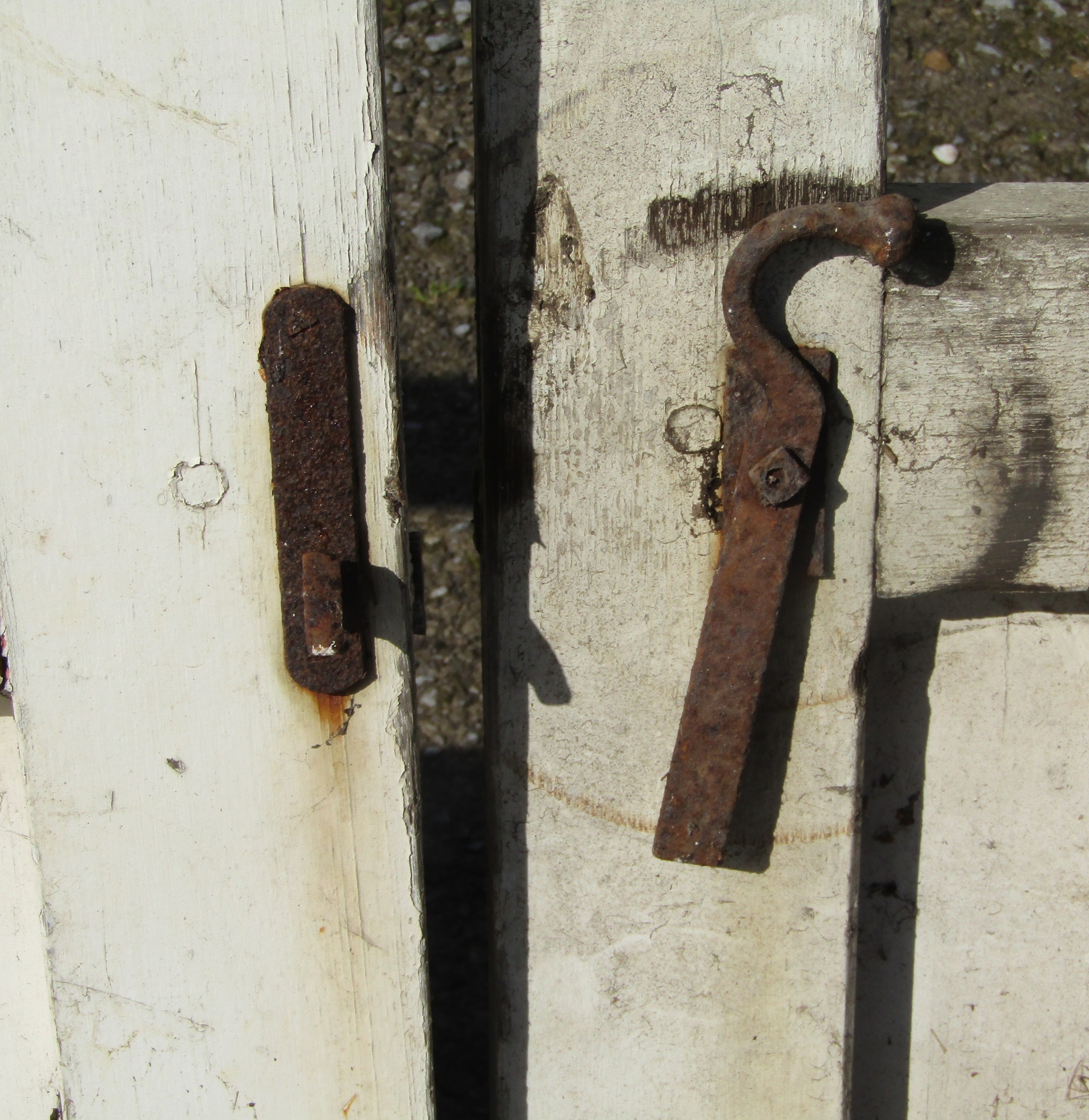 A pair of painted wooden entrance gates with sloping chamfered rails and through jointed - Image 6 of 7