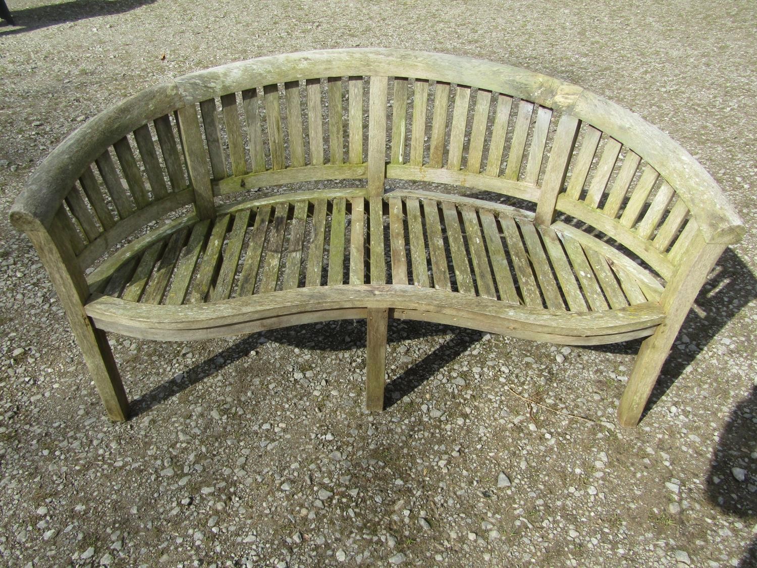 A weathered teak banana bench (AF), 160 cm wide
