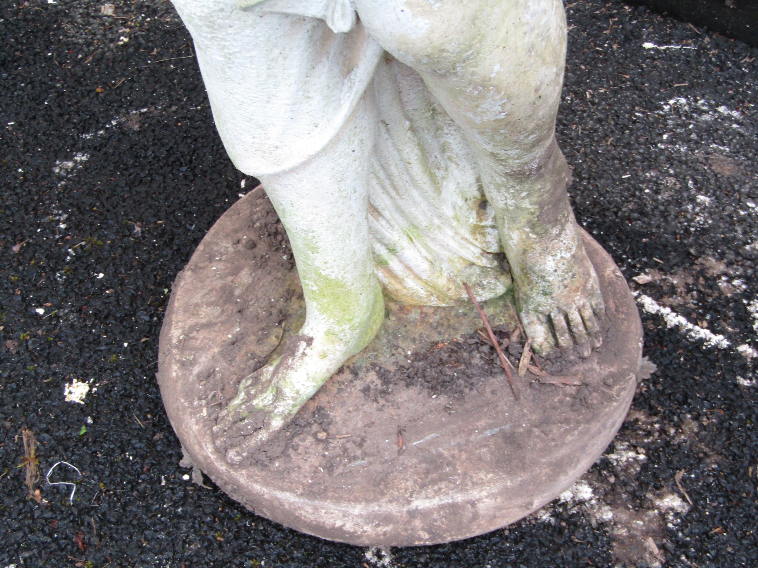 A partially painted and weathered cast composition stone garden ornament in the form of a standing - Image 4 of 4