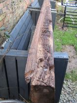 Antique Eastern hardwood beam with carved acanthus leaf and vine frieze, 346cm long x 20cm square