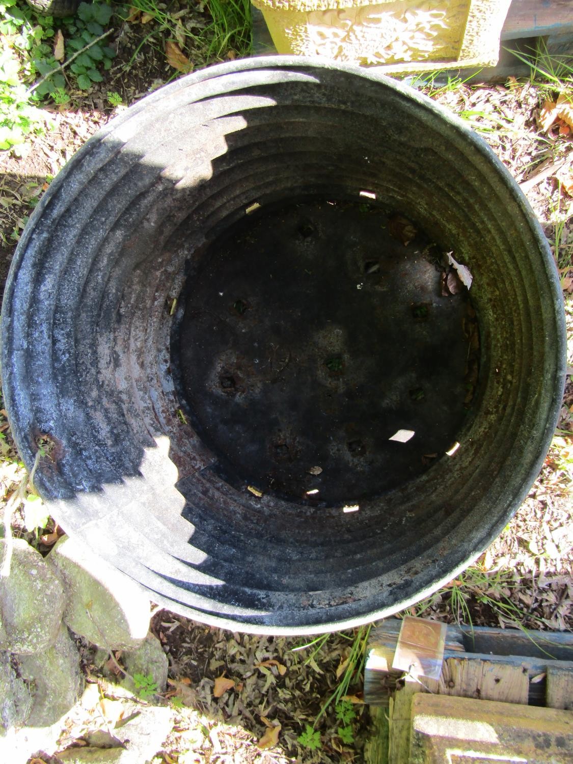 A corrugated galvanised tank, later, use that as a planter or possibly incinerator, 53cm high, - Image 2 of 2