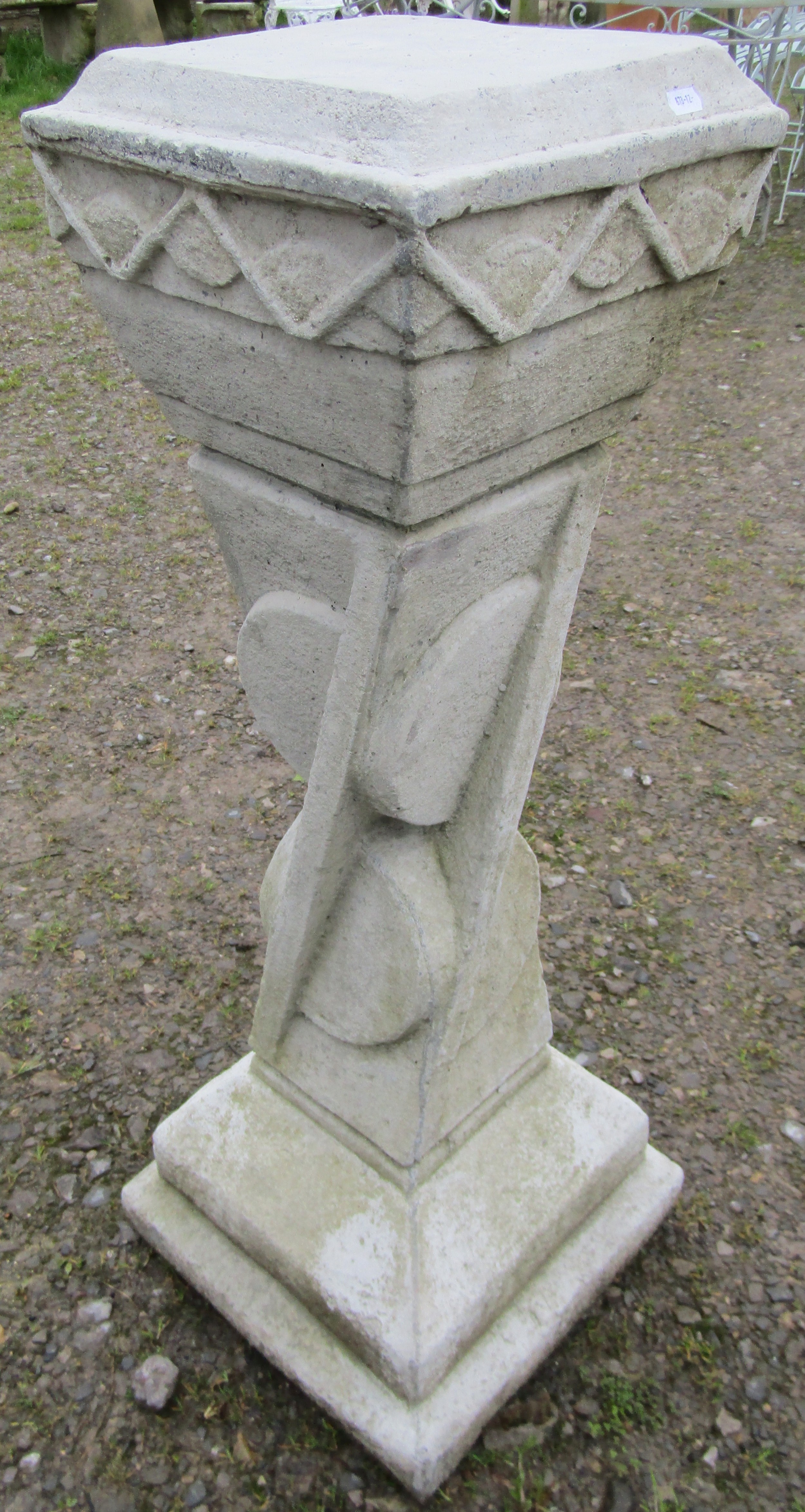 An Art Deco style cast composition stone pedestal of square tapered and stepped form with - Image 2 of 2